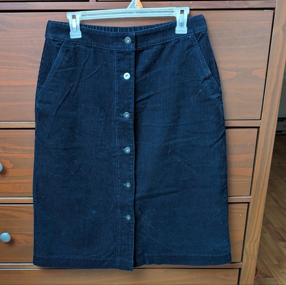 Uniqlo Women Navy 100% Cotton Corduroy Skirt, Size L